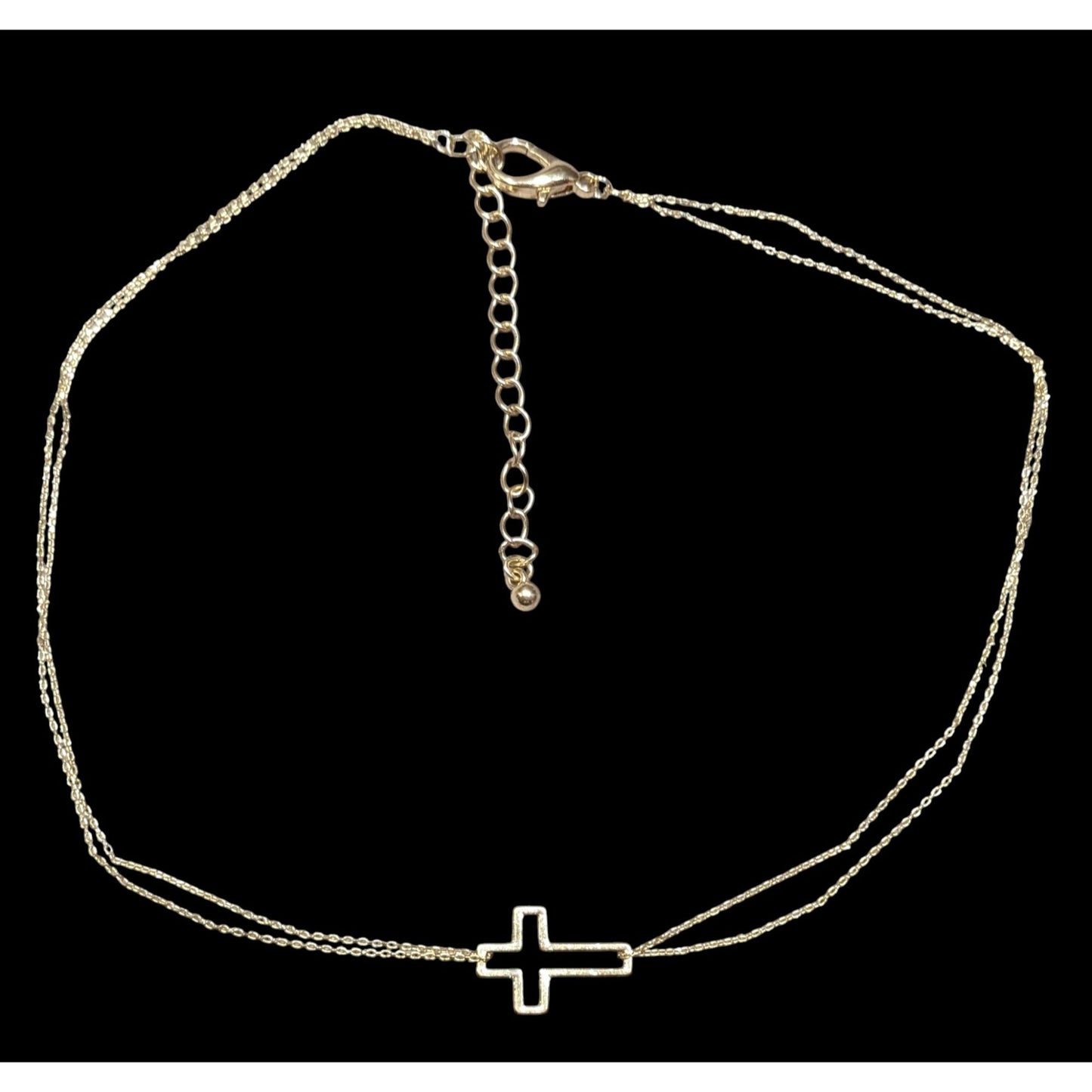 Religious Sideways Open Cross Pendant Gold Tone Necklace