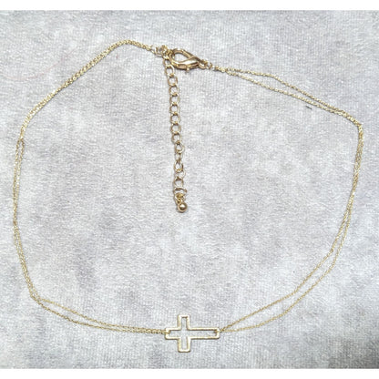 Religious Sideways Open Cross Pendant Gold Tone Necklace
