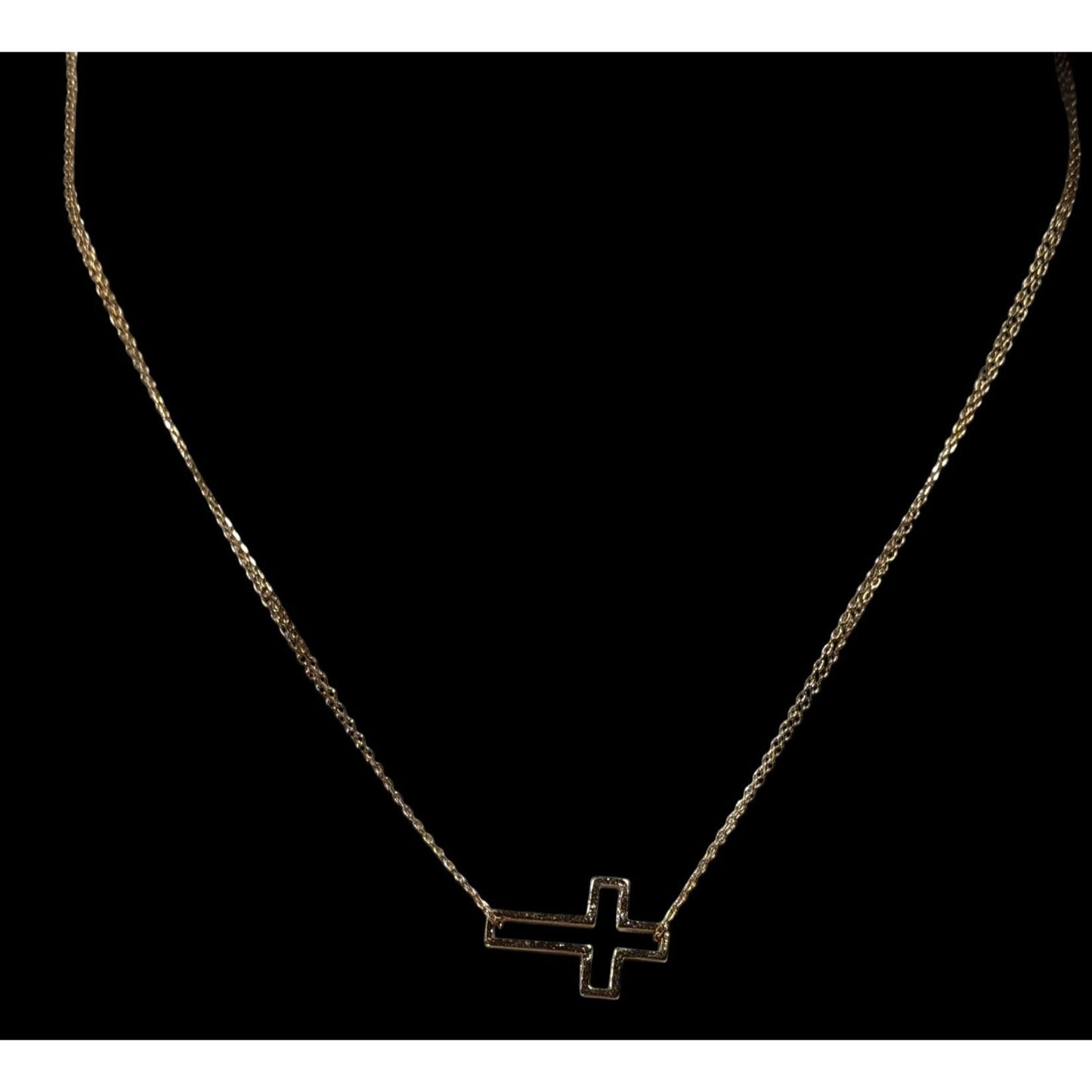 Religious Sideways Open Cross Pendant Gold Tone Necklace
