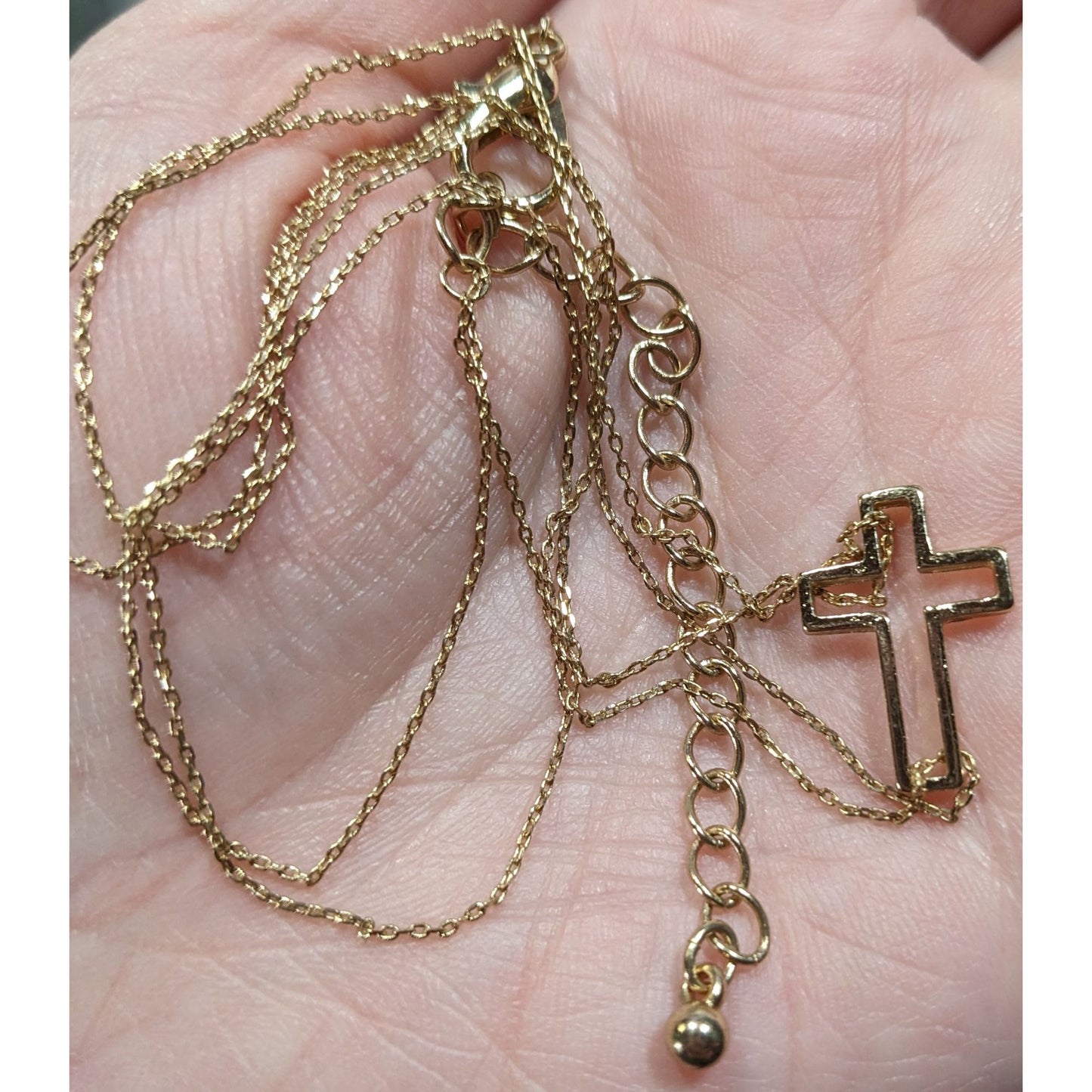Religious Sideways Open Cross Pendant Gold Tone Necklace