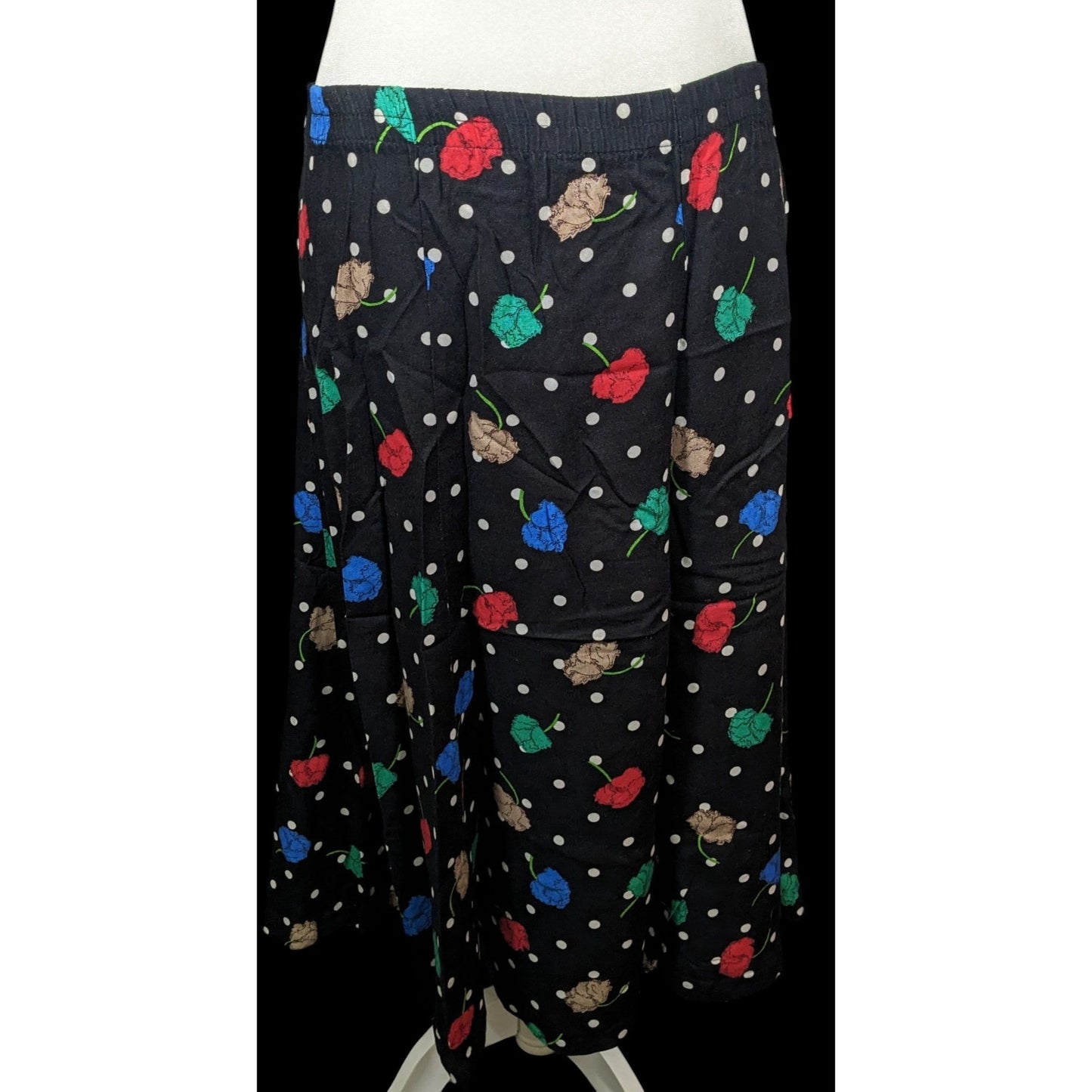 Vintage Cape Cod Sportswear Black Floral Polka Dot Midi Skirt