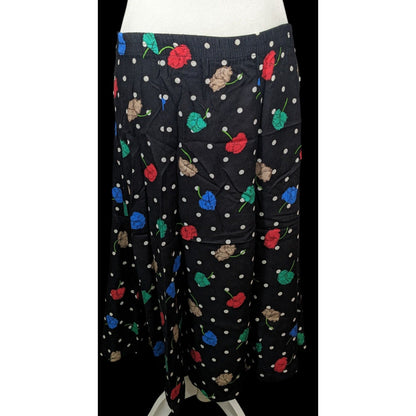 Vintage Cape Cod Sportswear Black Floral Polka Dot Midi Skirt