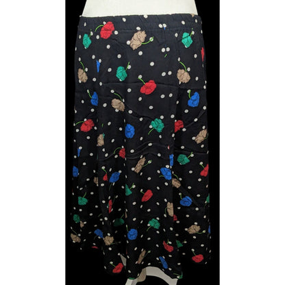 Vintage Cape Cod Sportswear Black Floral Polka Dot Midi Skirt