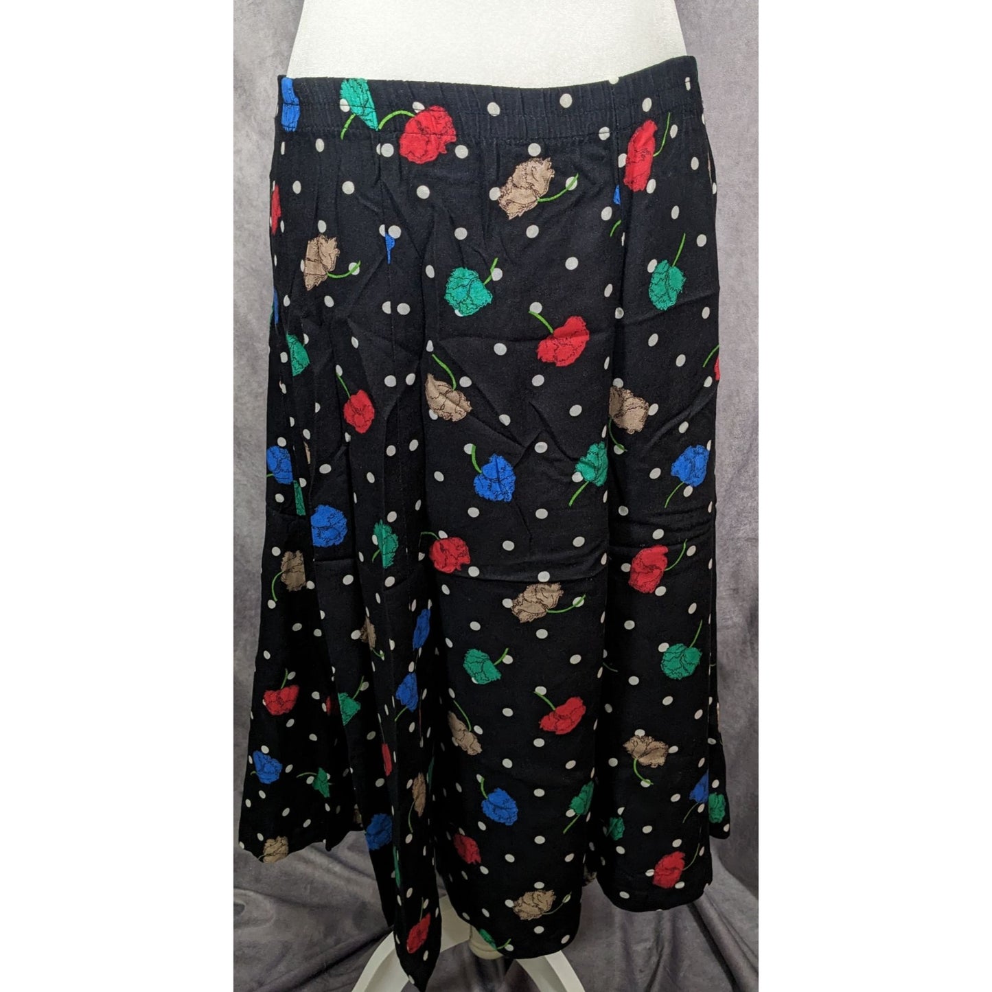 Vintage Cape Cod Sportswear Black Floral Polka Dot Midi Skirt