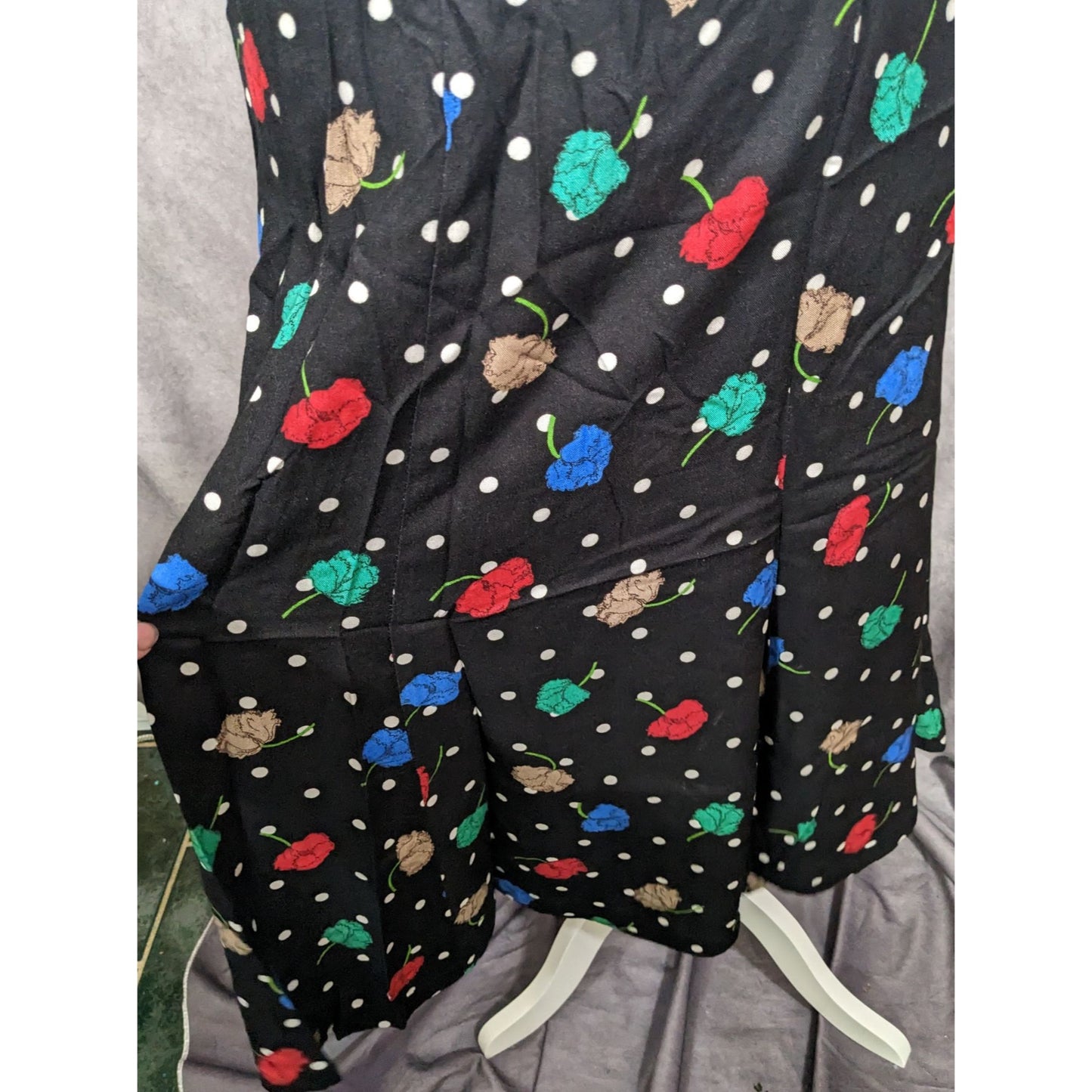 Vintage Cape Cod Sportswear Black Floral Polka Dot Midi Skirt