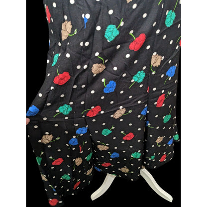 Vintage Cape Cod Sportswear Black Floral Polka Dot Midi Skirt