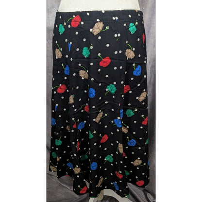 Vintage Cape Cod Sportswear Black Floral Polka Dot Midi Skirt