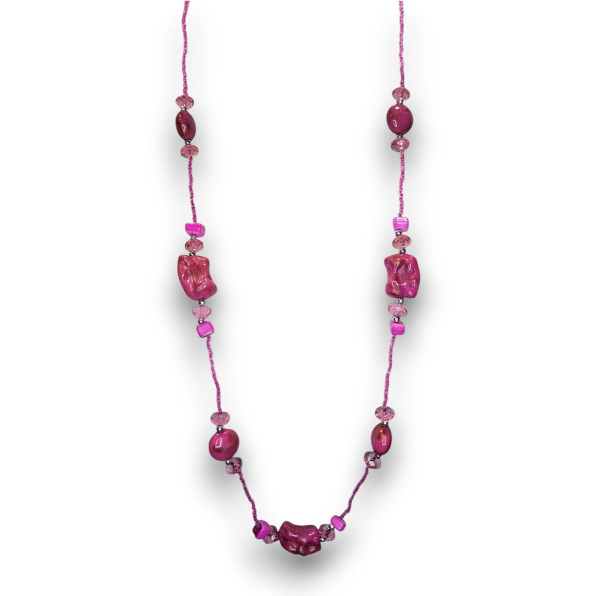 Y2K Barbiecore Shell Glass Pink Beaded Necklace 32 Inch