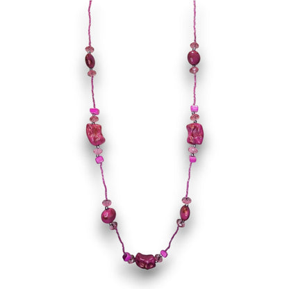 Y2K Barbiecore Shell Glass Pink Beaded Necklace 32 Inch