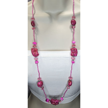 Y2K Barbiecore Shell Glass Pink Beaded Necklace 32 Inch