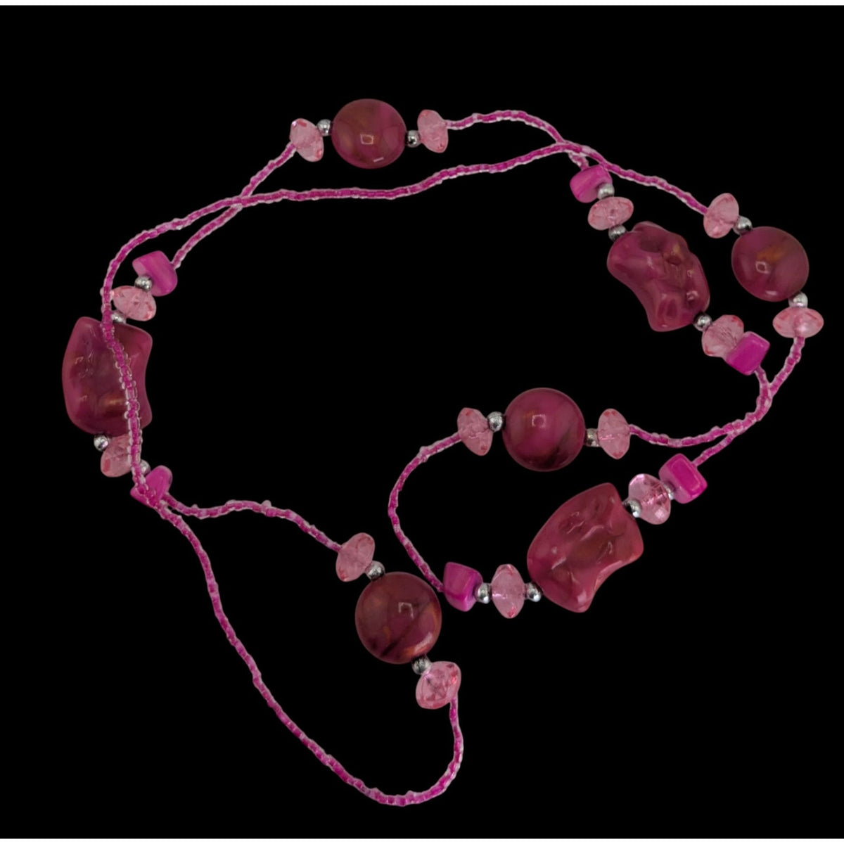 Y2K Barbiecore Shell Glass Pink Beaded Necklace 32 Inch