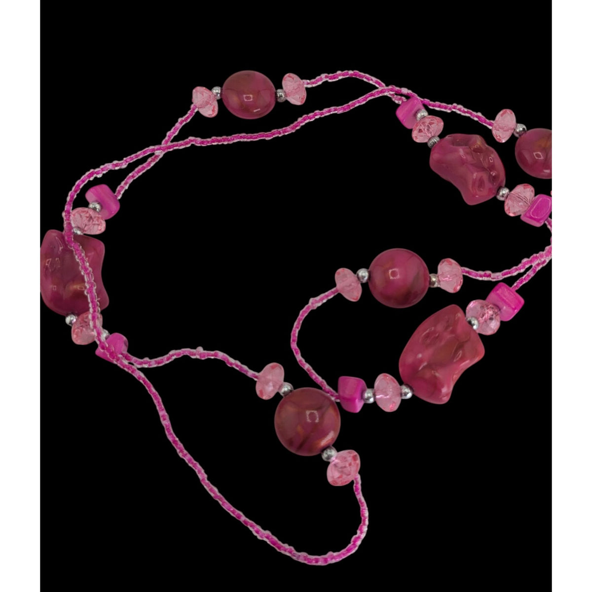 Y2K Barbiecore Shell Glass Pink Beaded Necklace 32 Inch