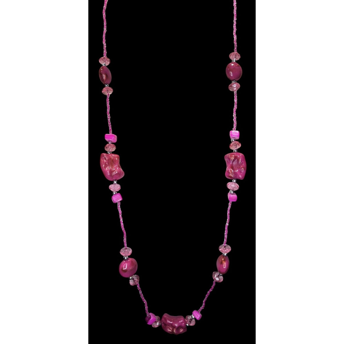 Y2K Barbiecore Shell Glass Pink Beaded Necklace 32 Inch