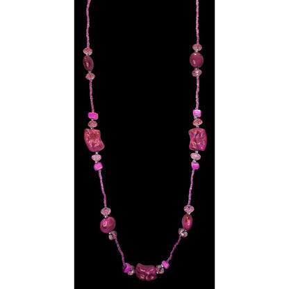 Y2K Barbiecore Shell Glass Pink Beaded Necklace 32 Inch