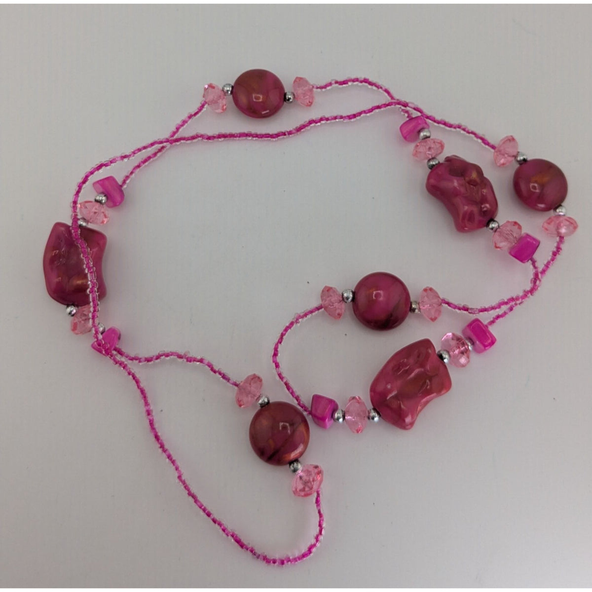 Y2K Barbiecore Shell Glass Pink Beaded Necklace 32 Inch