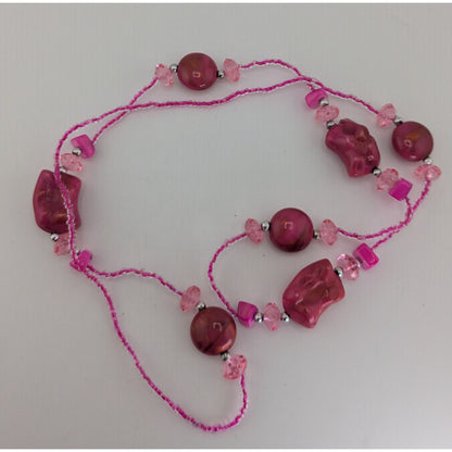 Y2K Barbiecore Shell Glass Pink Beaded Necklace 32 Inch