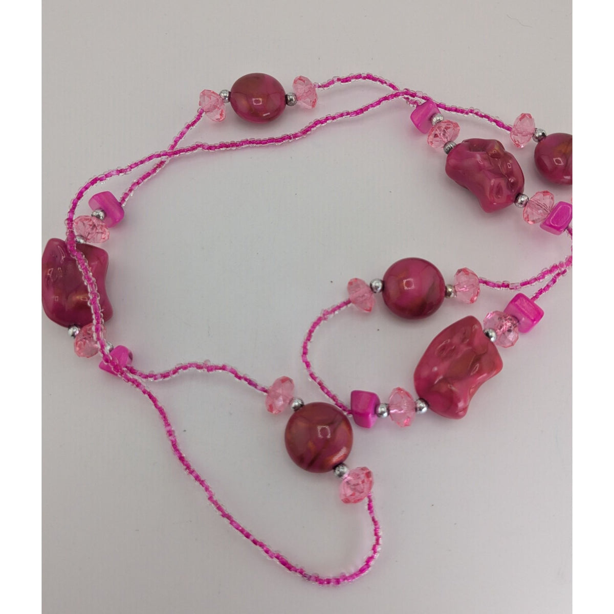 Y2K Barbiecore Shell Glass Pink Beaded Necklace 32 Inch