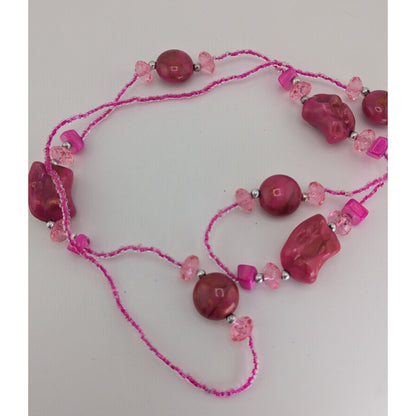 Y2K Barbiecore Shell Glass Pink Beaded Necklace 32 Inch