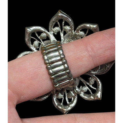 Whimsical Fairycore Floral AB Rhinestone Faux Pearl Stretch Ring SIze 9