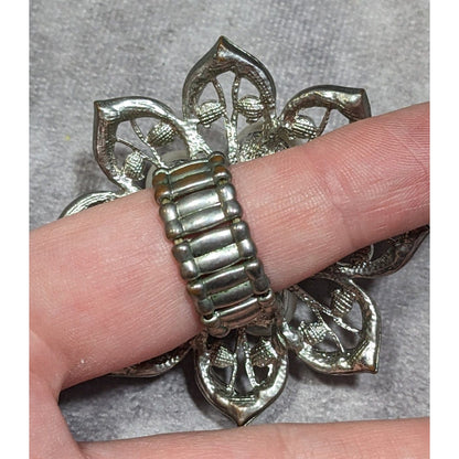 Whimsical Fairycore Floral AB Rhinestone Faux Pearl Stretch Ring SIze 9