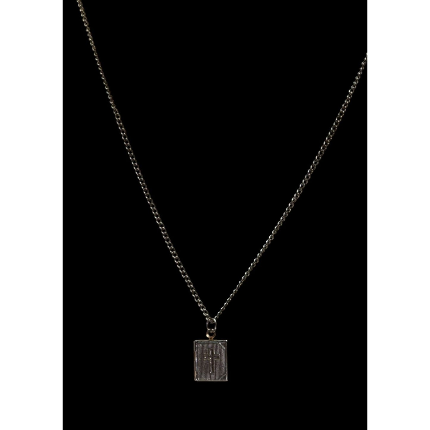 Vintage Religious Dainty Cross Engraved Book Locket Necklace