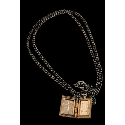 Vintage Religious Dainty Cross Engraved Book Locket Necklace