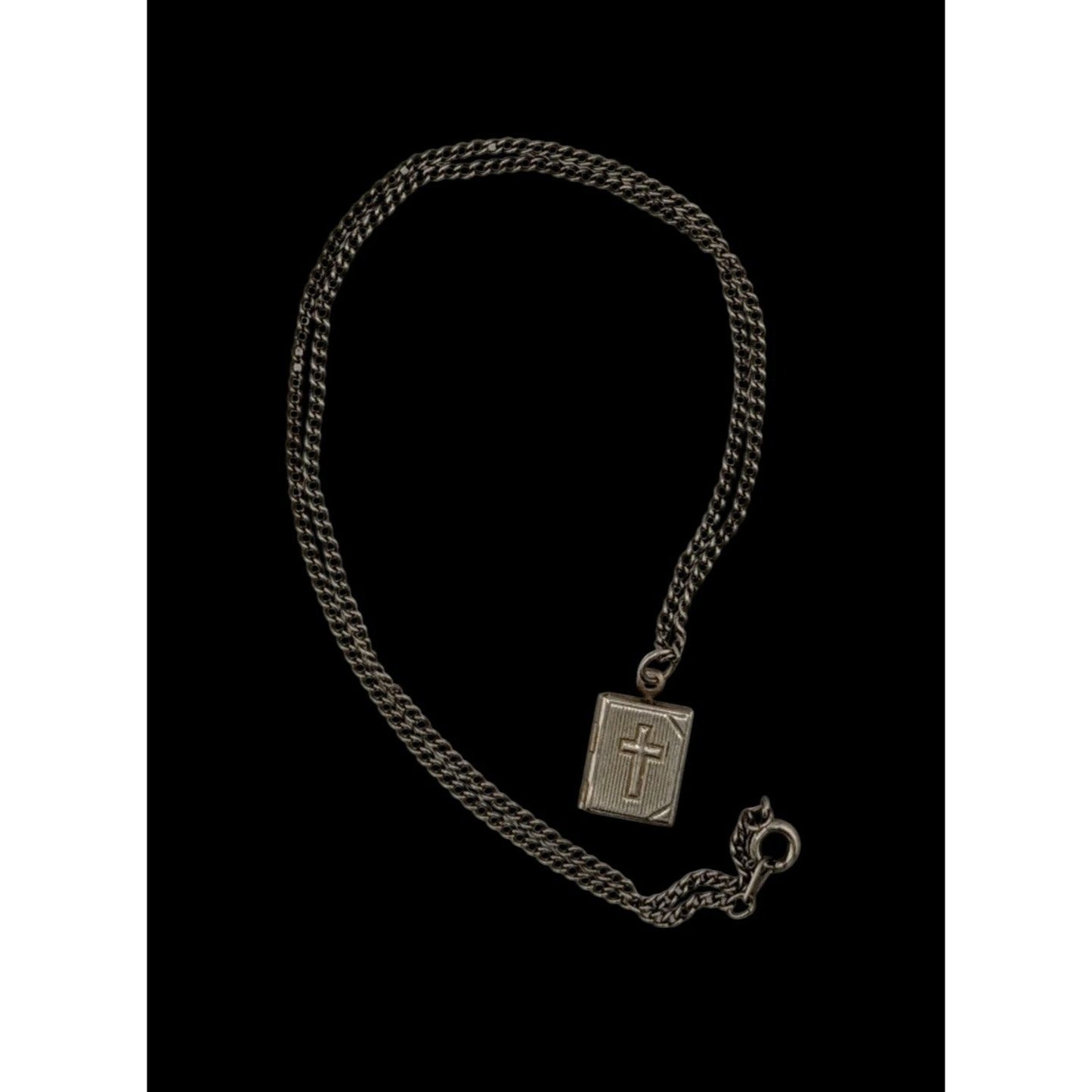 Vintage Religious Dainty Cross Engraved Book Locket Necklace