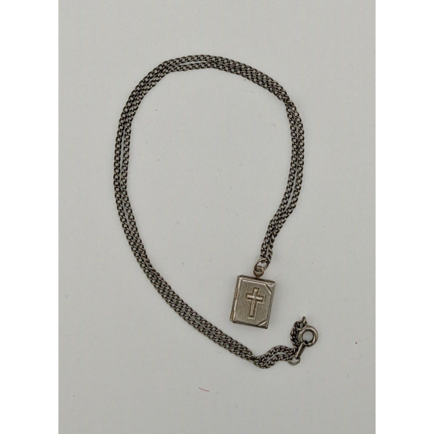Vintage Religious Dainty Cross Engraved Book Locket Necklace