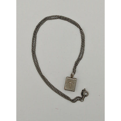 Vintage Religious Dainty Cross Engraved Book Locket Necklace