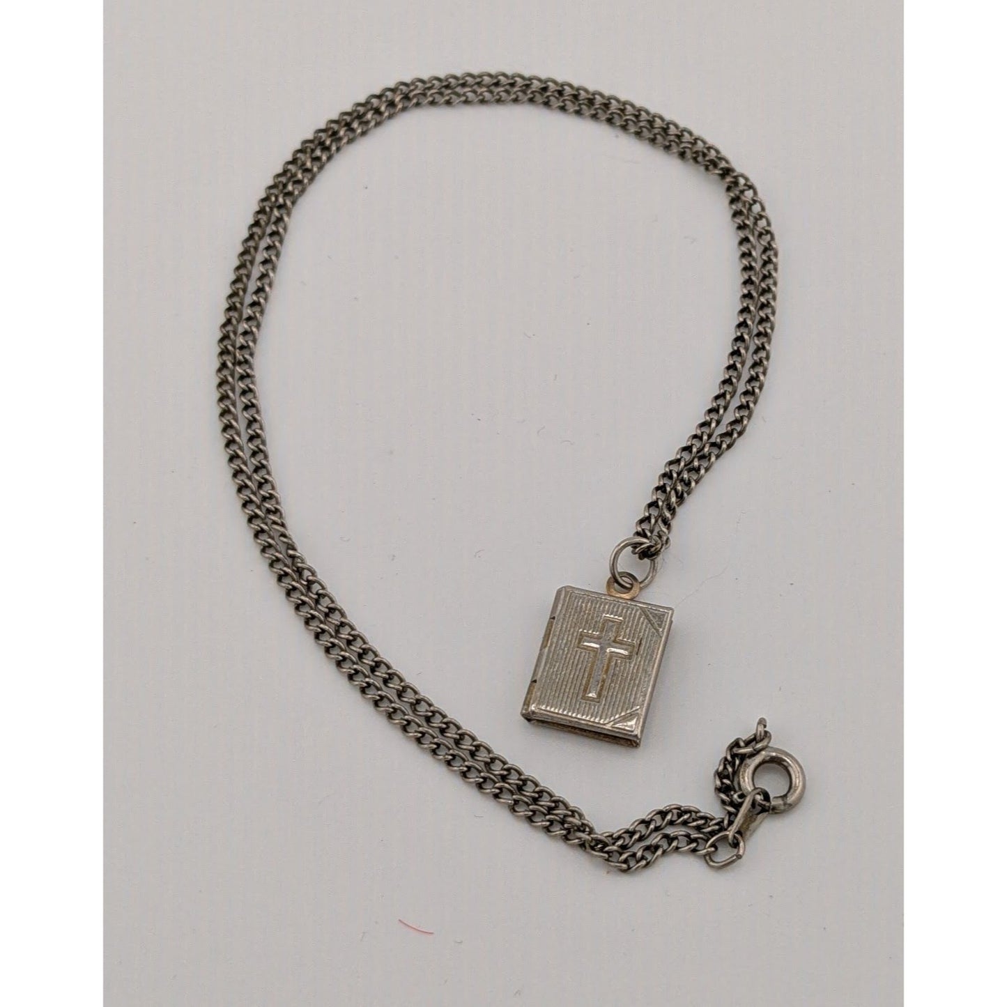 Vintage Religious Dainty Cross Engraved Book Locket Necklace