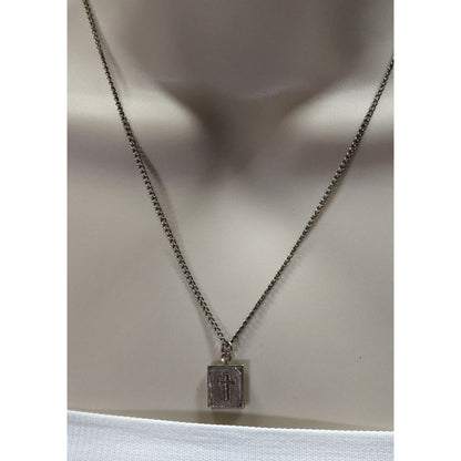Vintage Religious Dainty Cross Engraved Book Locket Necklace