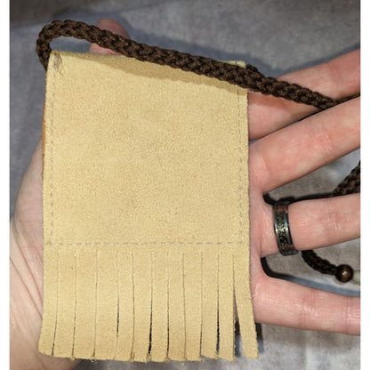 Arizona Kokopelli Leather Fringe Pouch Necklace With Beaded Cord & Snap Closure