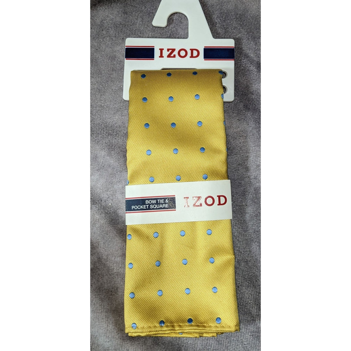 IZOD Preppy Yellow Blue Polka Dot Bow Tie Pocket Square Set Mens Formalwear