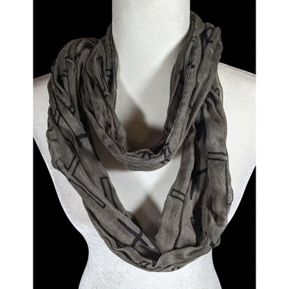 Grunge Gothic Grey And Black Cross Print Infinity Scarf