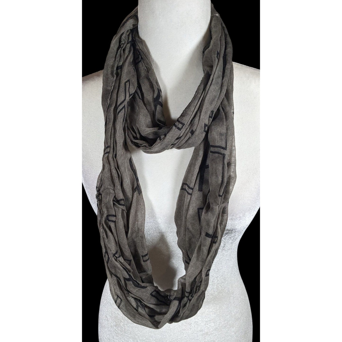 Grunge Gothic Grey And Black Cross Print Infinity Scarf