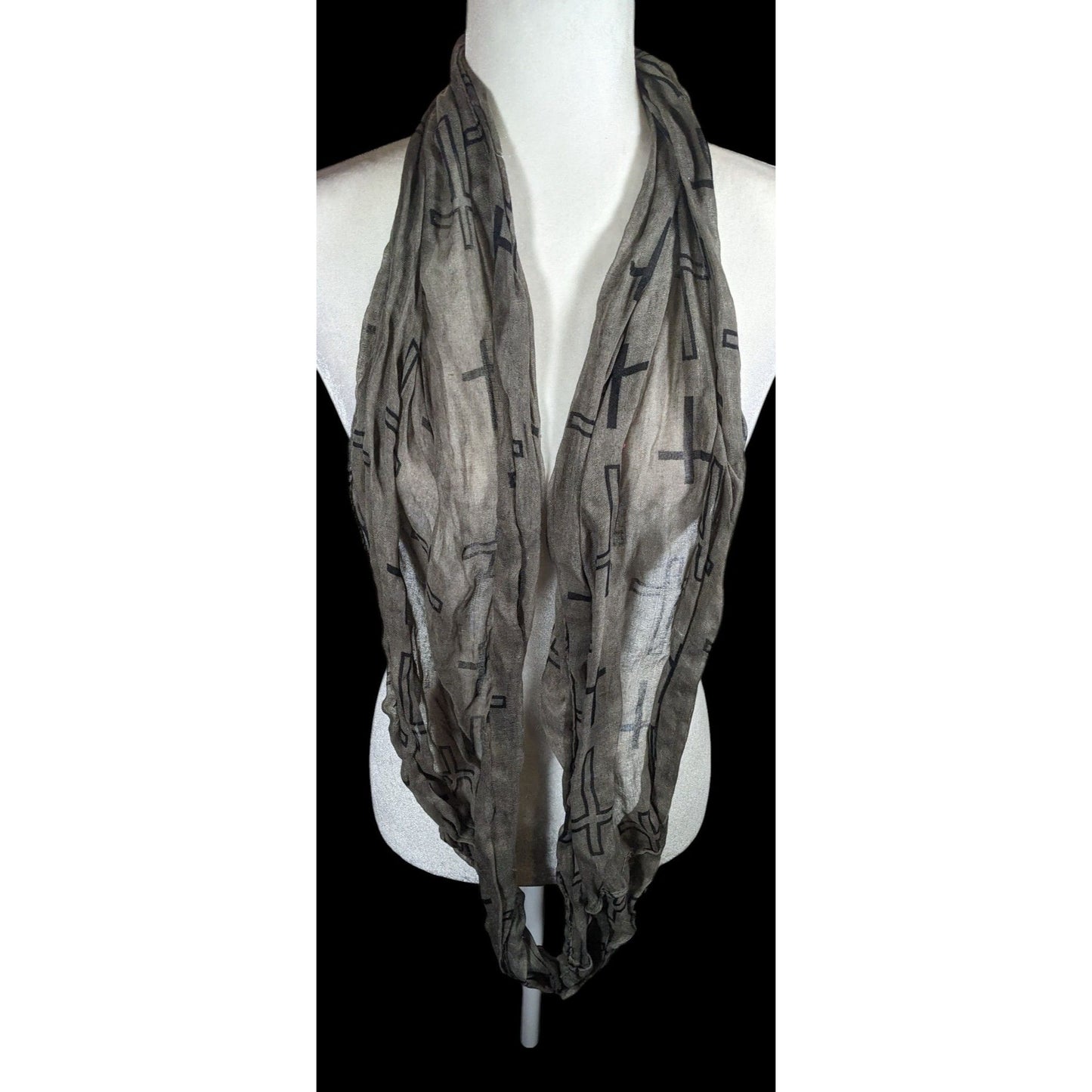 Grunge Gothic Grey And Black Cross Print Infinity Scarf