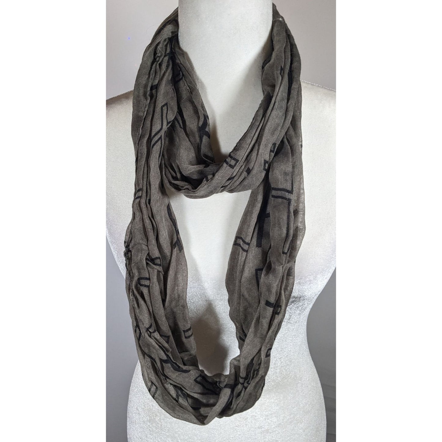 Grunge Gothic Grey And Black Cross Print Infinity Scarf