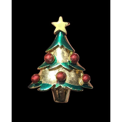 Vintage Green And Gold Christmas Tree Pin