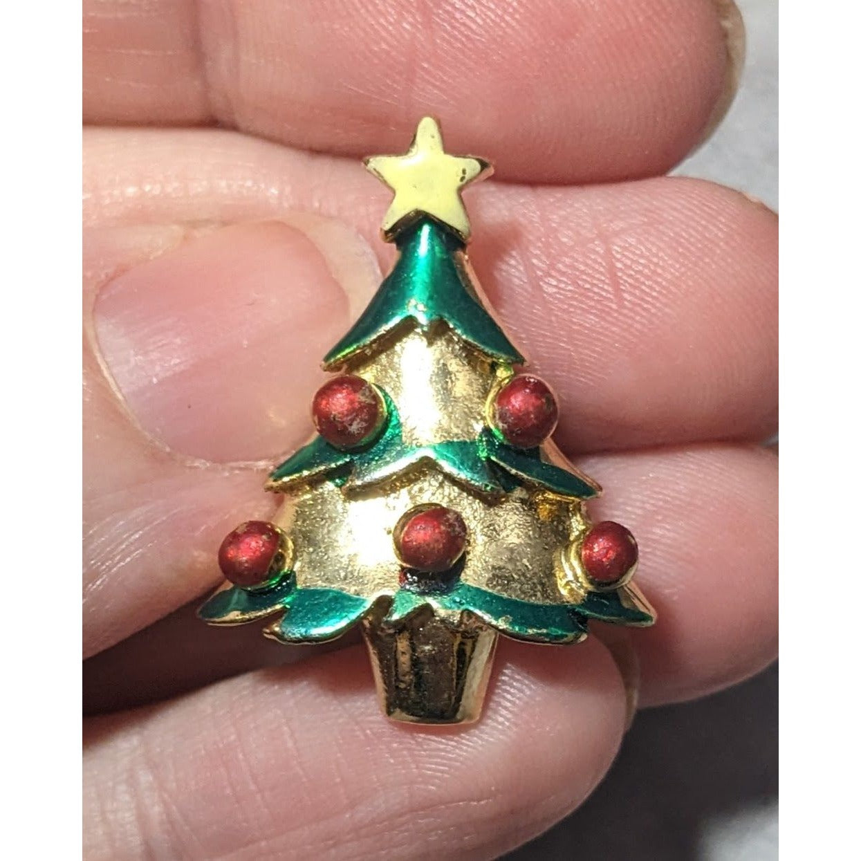 Vintage Green And Gold Christmas Tree Pin