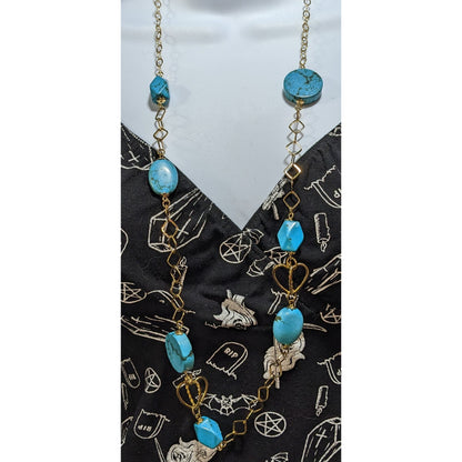 Vintage Chateau D'Argante 925 Turquoise Boho Long Statement Necklace 36 Inch