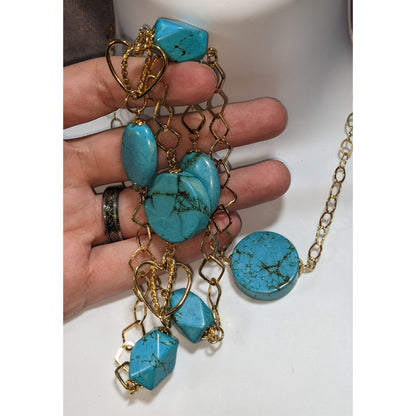 Vintage Chateau D'Argante 925 Turquoise Boho Long Statement Necklace 36 Inch