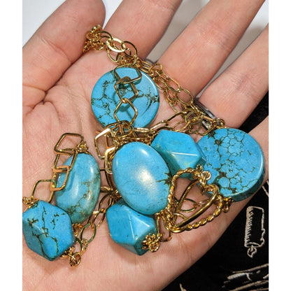Vintage Chateau D'Argante 925 Turquoise Boho Long Statement Necklace 36 Inch