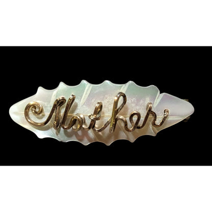 Vintage Mother Of Pearl "Mother" Carved Brooch