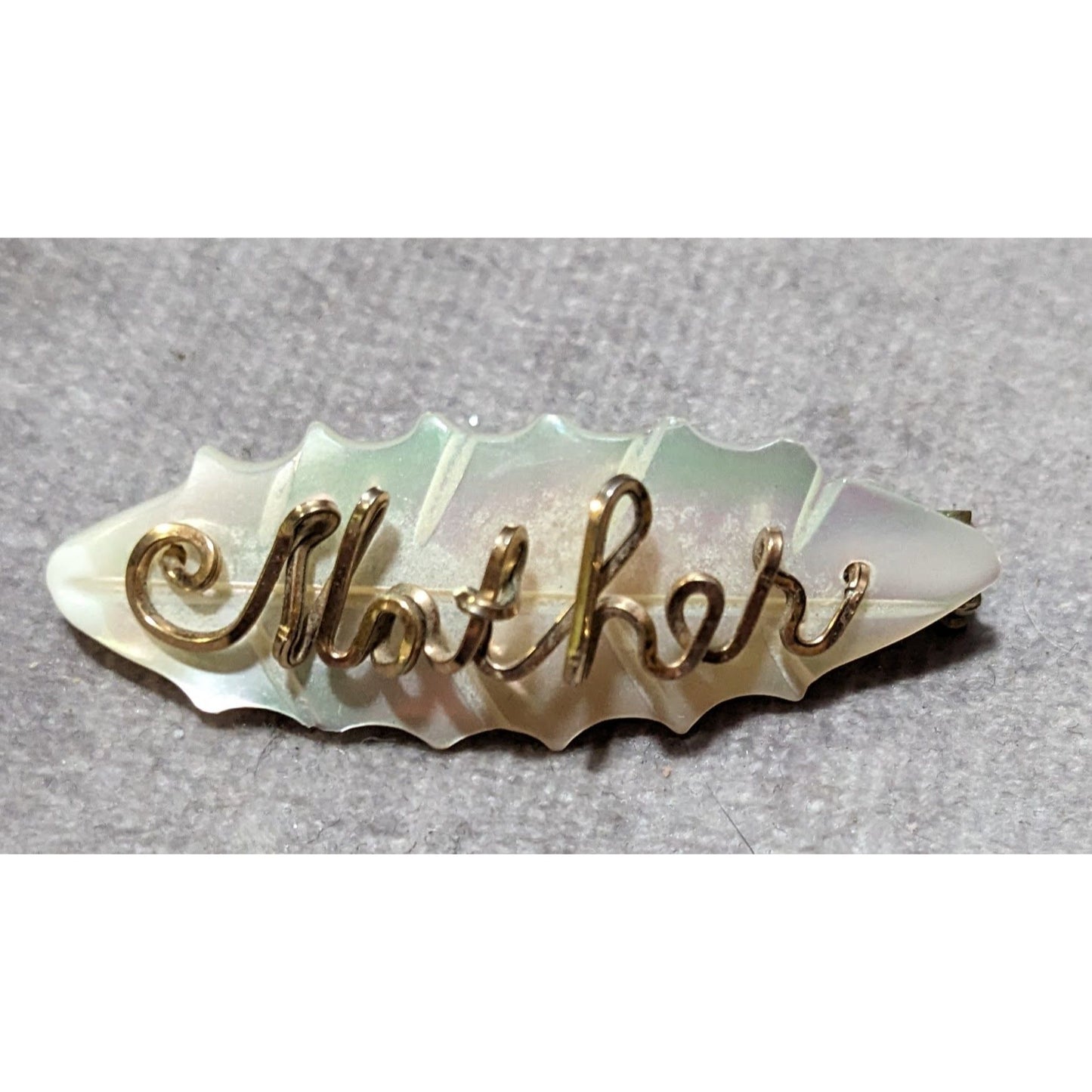 Vintage Mother Of Pearl "Mother" Carved Brooch