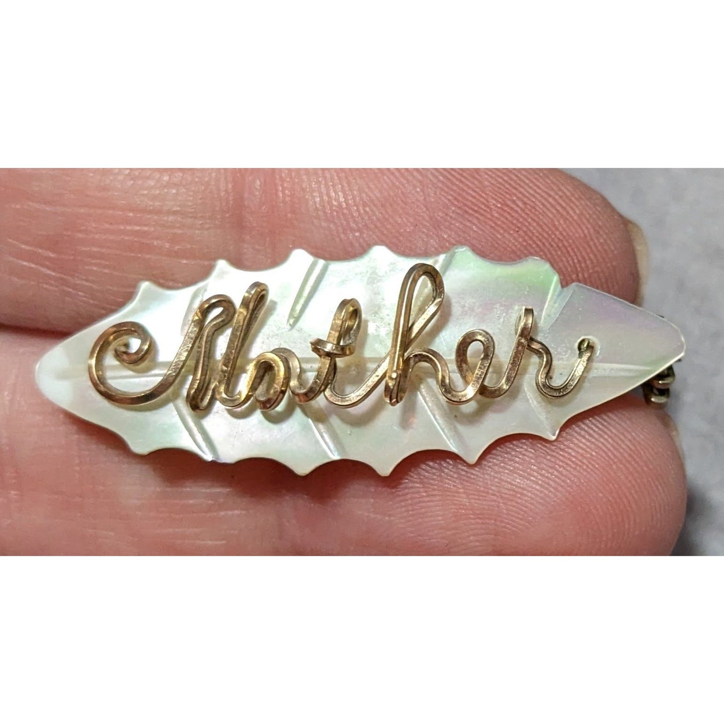 Vintage Mother Of Pearl "Mother" Carved Brooch