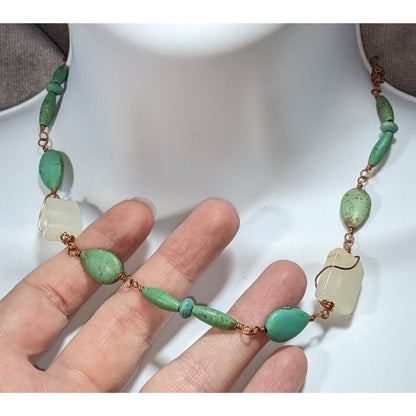 Handmade Boho Faux Turquoise Glass Bead Copper Wire Necklace Artisan Jewelry