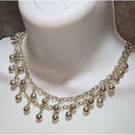 Whimsical Bell Charm Layered Silver-Tone Necklace