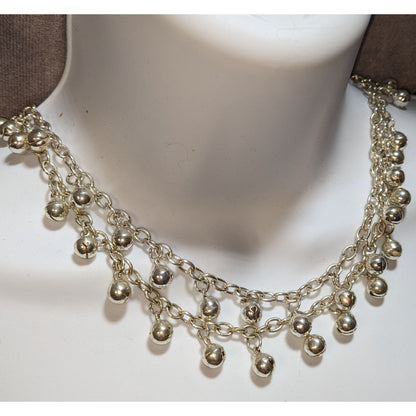 Whimsical Bell Charm Layered Silver-Tone Necklace
