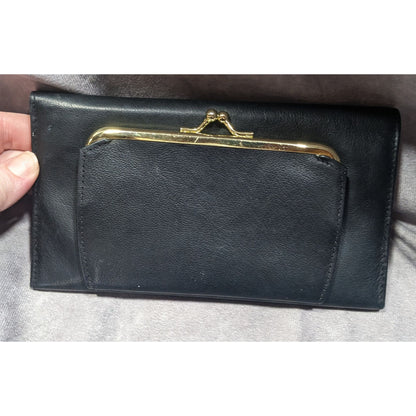 Vintage Buxton Leather Black Wallet With Attached Coin Pouch