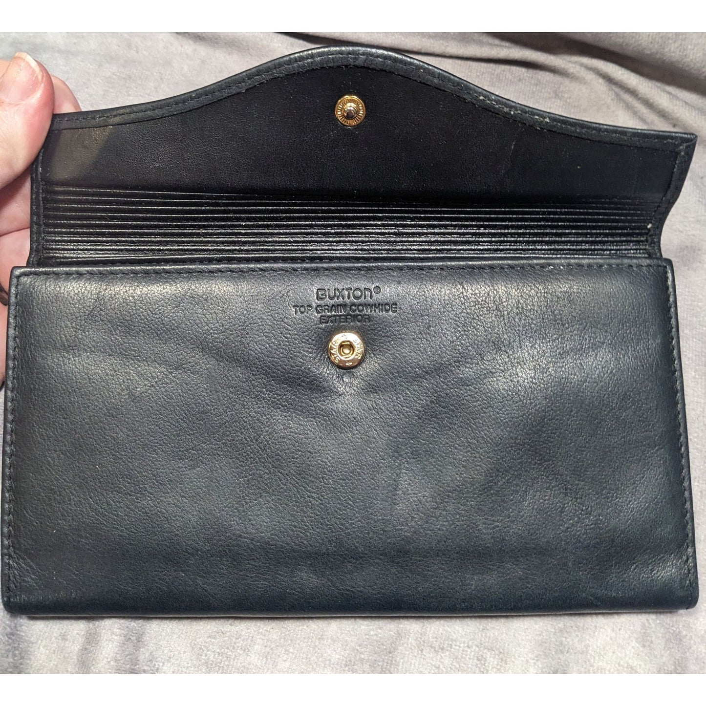 Vintage Buxton Leather Black Wallet With Attached Coin Pouch